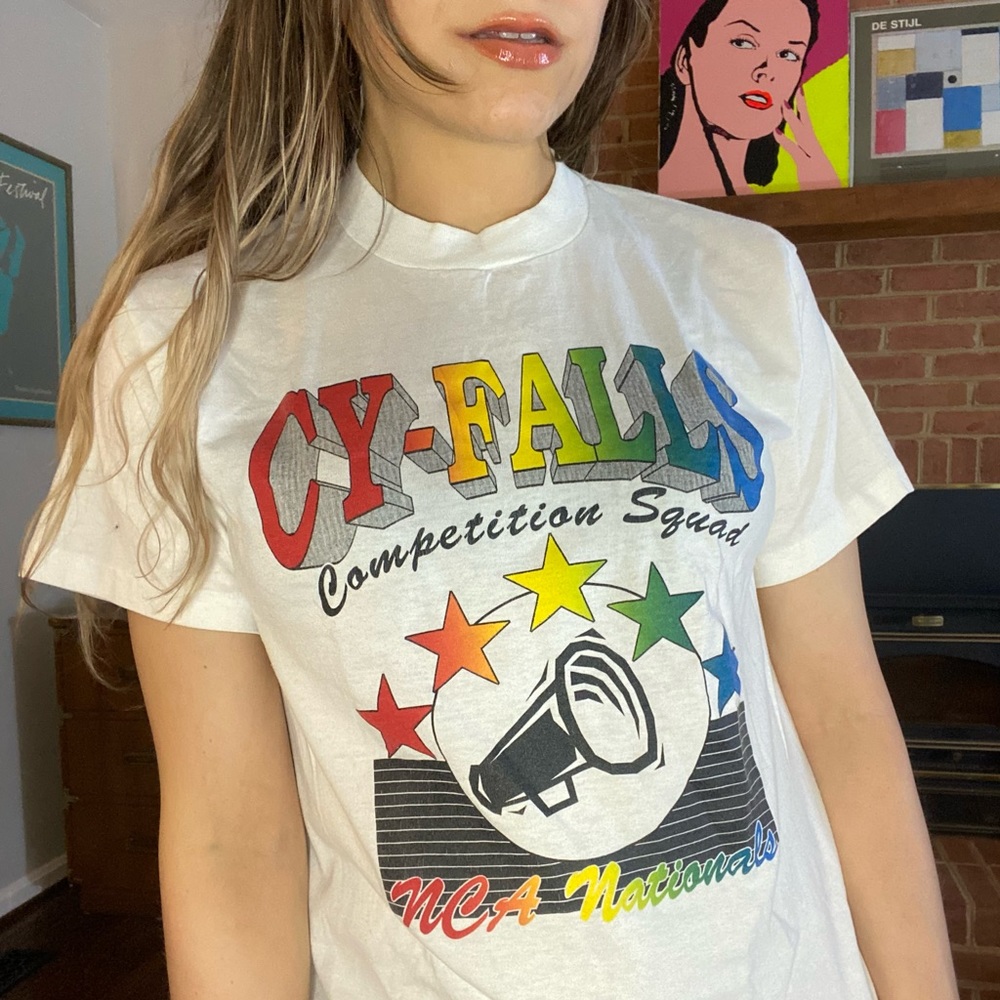 Vintage 90s Single Stitch Rainbow Competition Cheerleading T-Shirt Word …